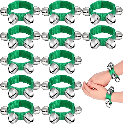 LEIFIDE 12 pulseras de Navidad con campanas de muñeca, campanas temblorosas, instrumentos musicales, campanas ajustables, pulsera de ritmo, campanas