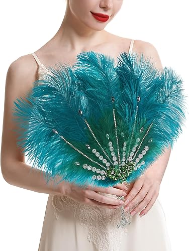 CRASHOT Ramo de plumas nupciales vintage -1920sWomen Abanico de plumas de cristal clásico para boda