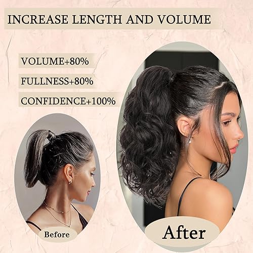 Miniatura 2 de AISI BEAUTY Extensión de cola de caballo corta rubia de 14 pulgadas sintética ondulada con cordón para mujer, cola de caballo falsa rubia con clip