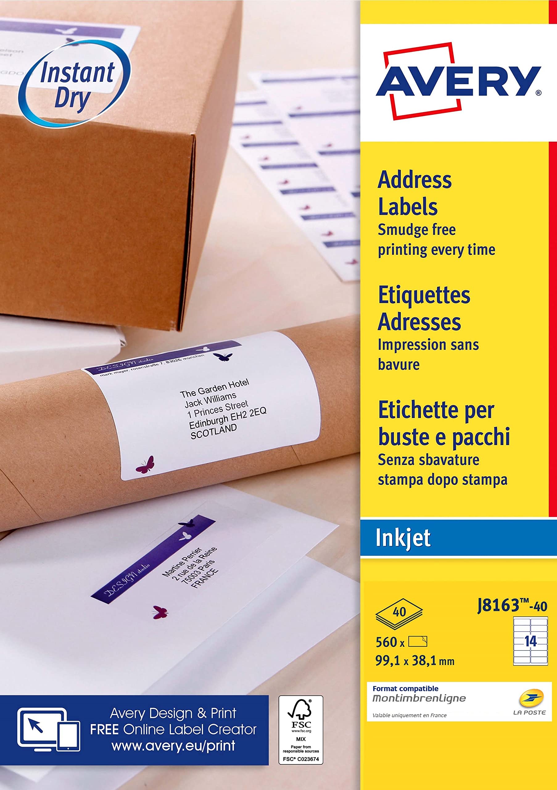Avery Étiquettes Adresse Autocollantes Blanches 560 Pièces 99,1 x 38,1 mm