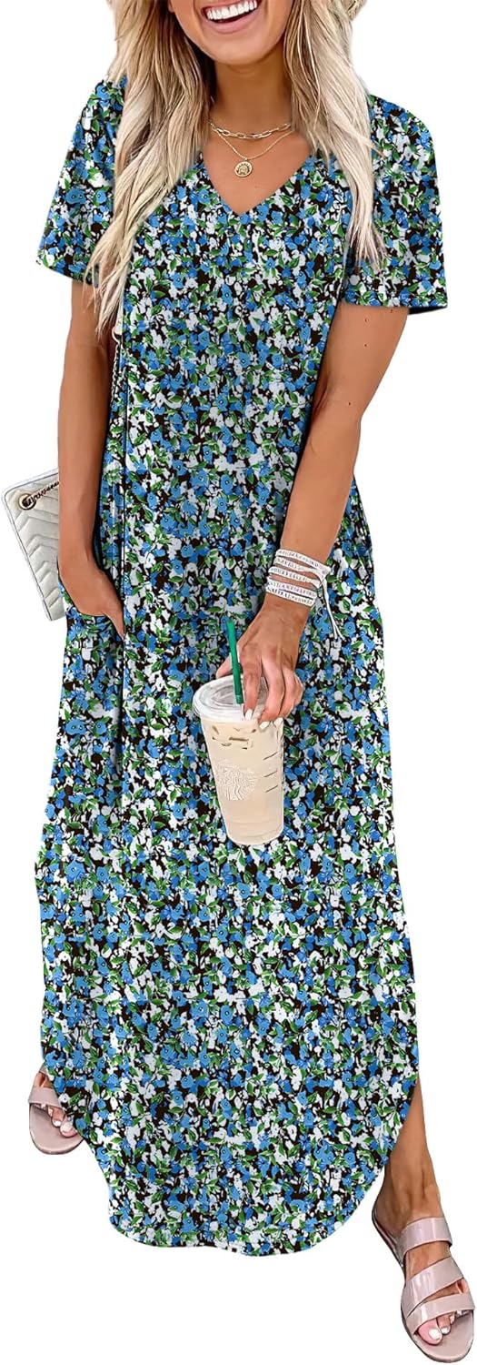 WIHOLL Women's Summer Short Sleeve Dresses Maxi Dress Vacation Beach Sundresses 2026 with Pockets
