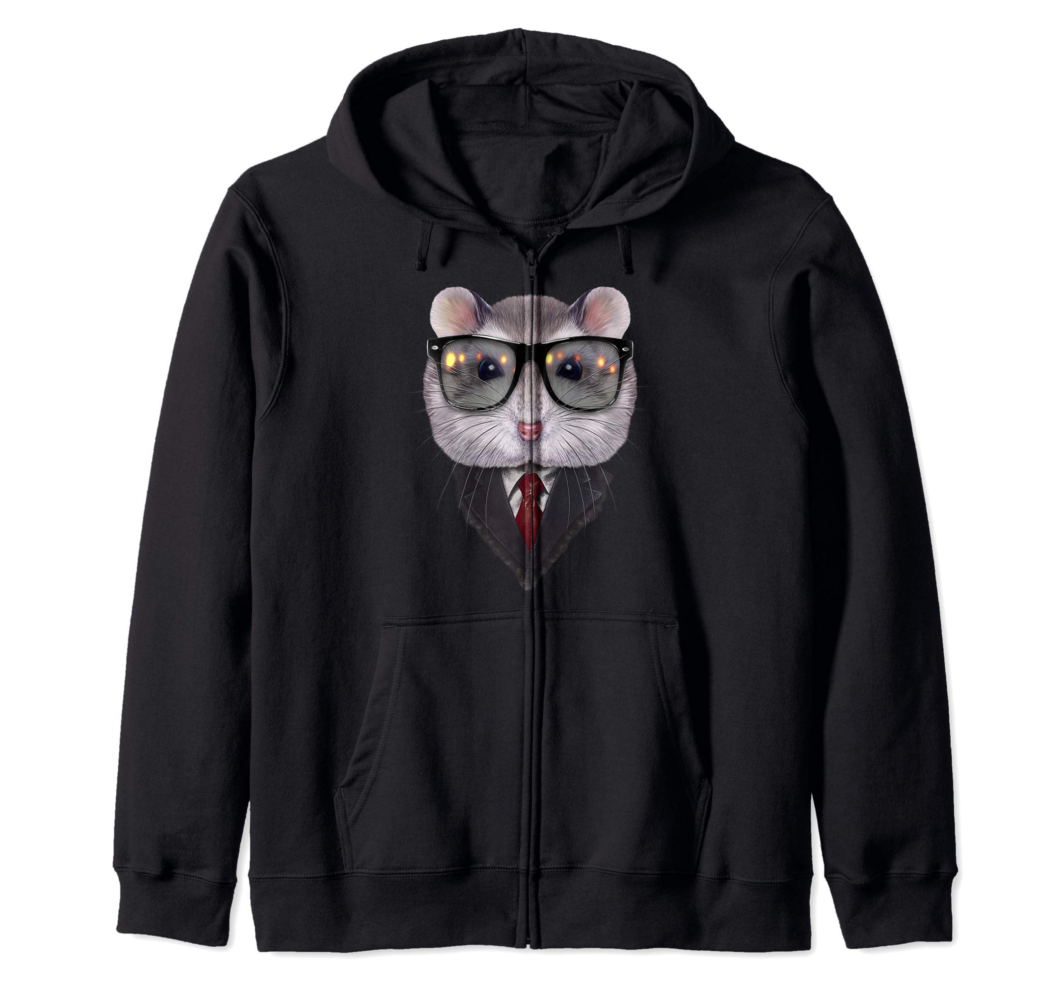 Dandy Grey Dwarf Hamster wearing Sunglass and Posh Suit Zip Hoodie