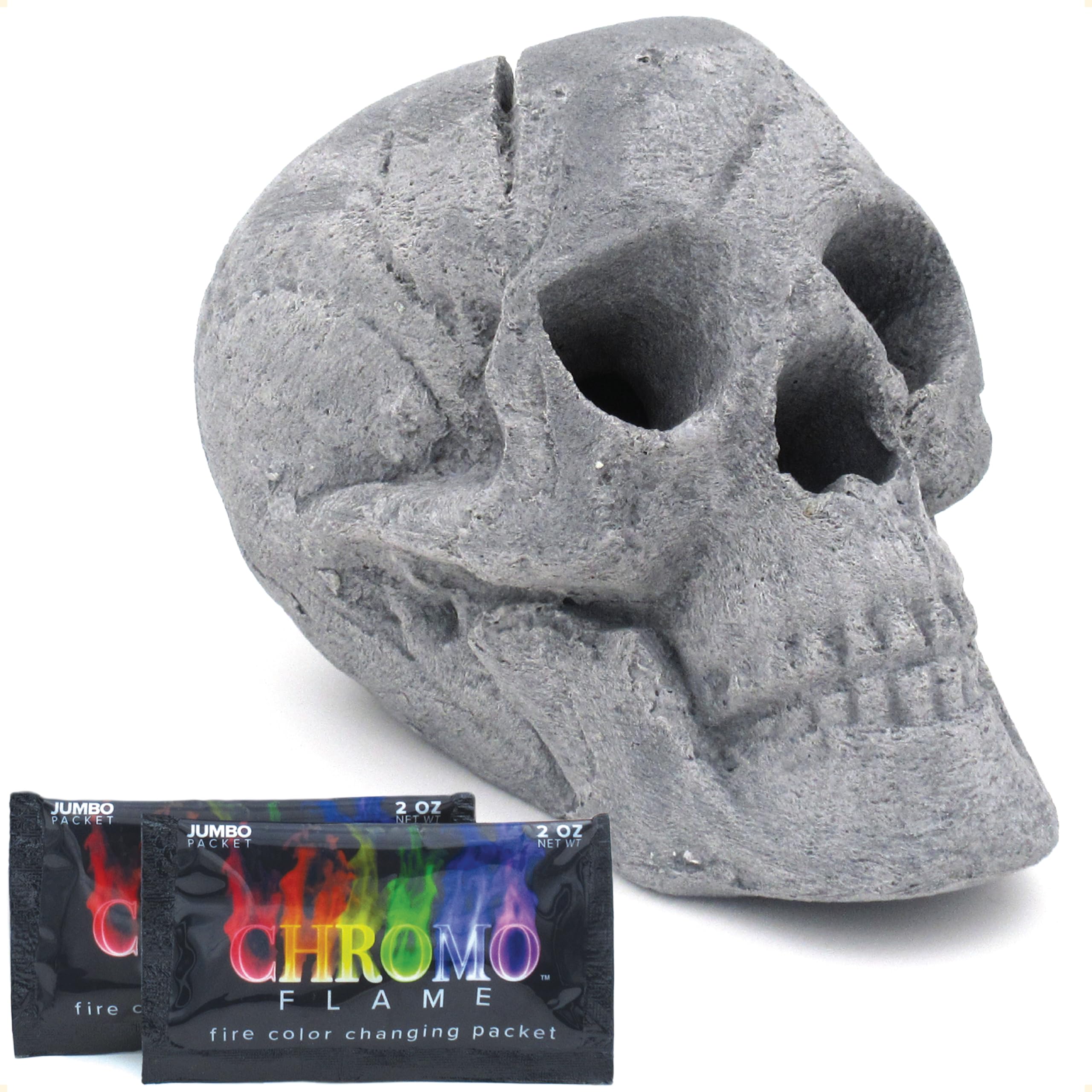OSKER Ceramic Fireproof Faux Human Skull Decor for Wood or Gas Fire Pit, Fireplace, Campfire, BBQ, or Halloween Decoration - 9 inch (Gray)-image-4