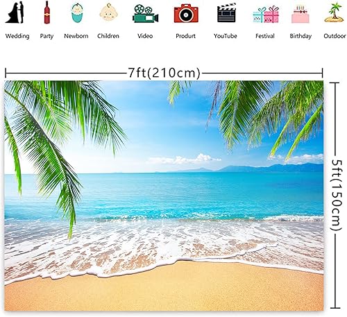 Miniatura 4 de Fondos fotográficos de playa de verano Palm Island hojas de playa tropicales telón de fondo de playa para bodas y niñas, suministros de decoración