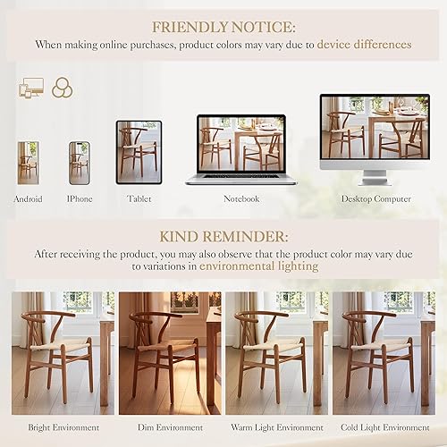 Miniatura 3 de LUE BONA Juego de 2 sillas de comedor Wishbone de madera maciza, modernas sillas de comedor con respaldo en forma de Y de mediados de siglo, asiento