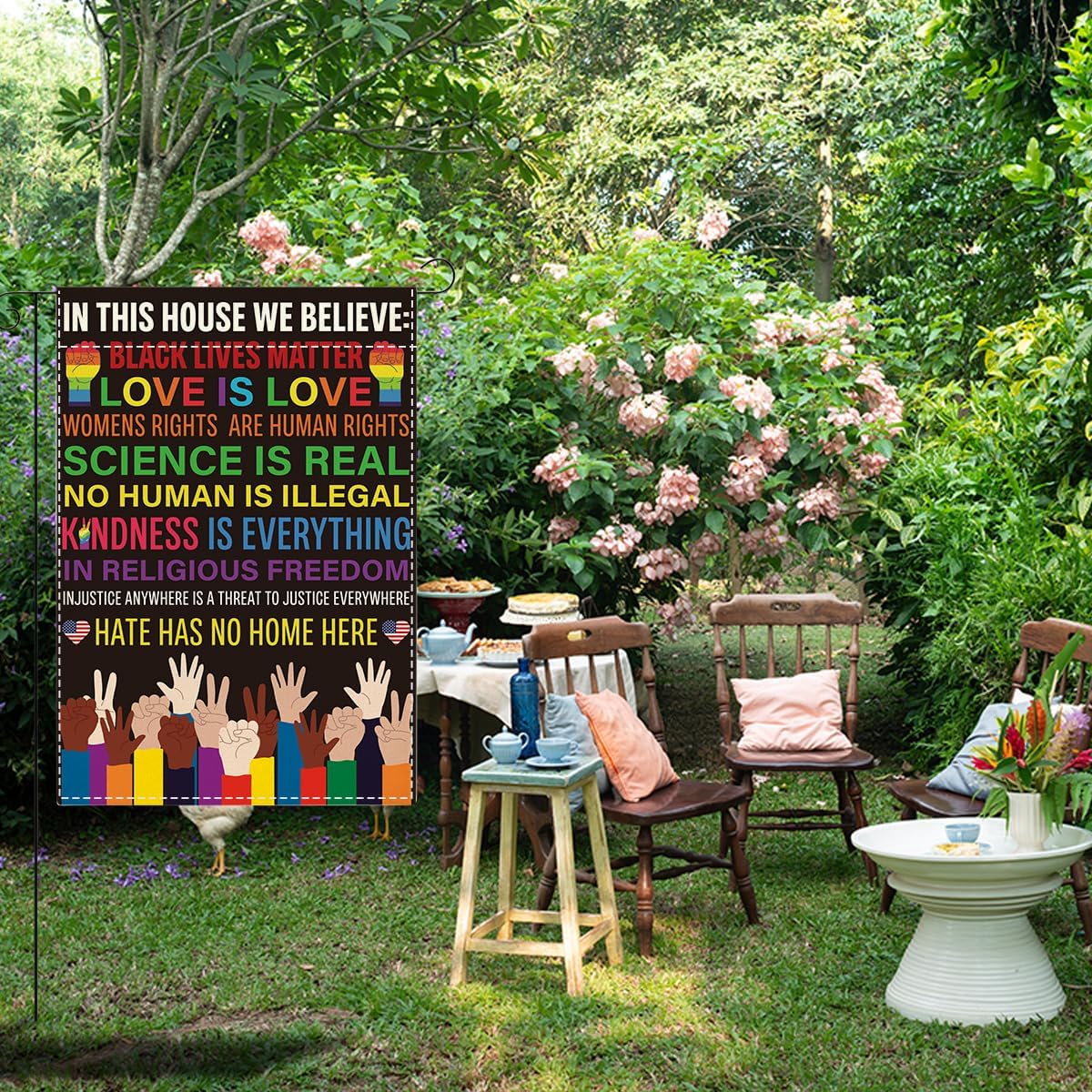 In This House We Believe Yard Sign Gay Pride Garden Flag Rainbow Decor for Pride Month Funny Gay Prides Gifts for LGBTQ Lesbian 12 x18 inches Double Sided Yard Decoration - Image 4