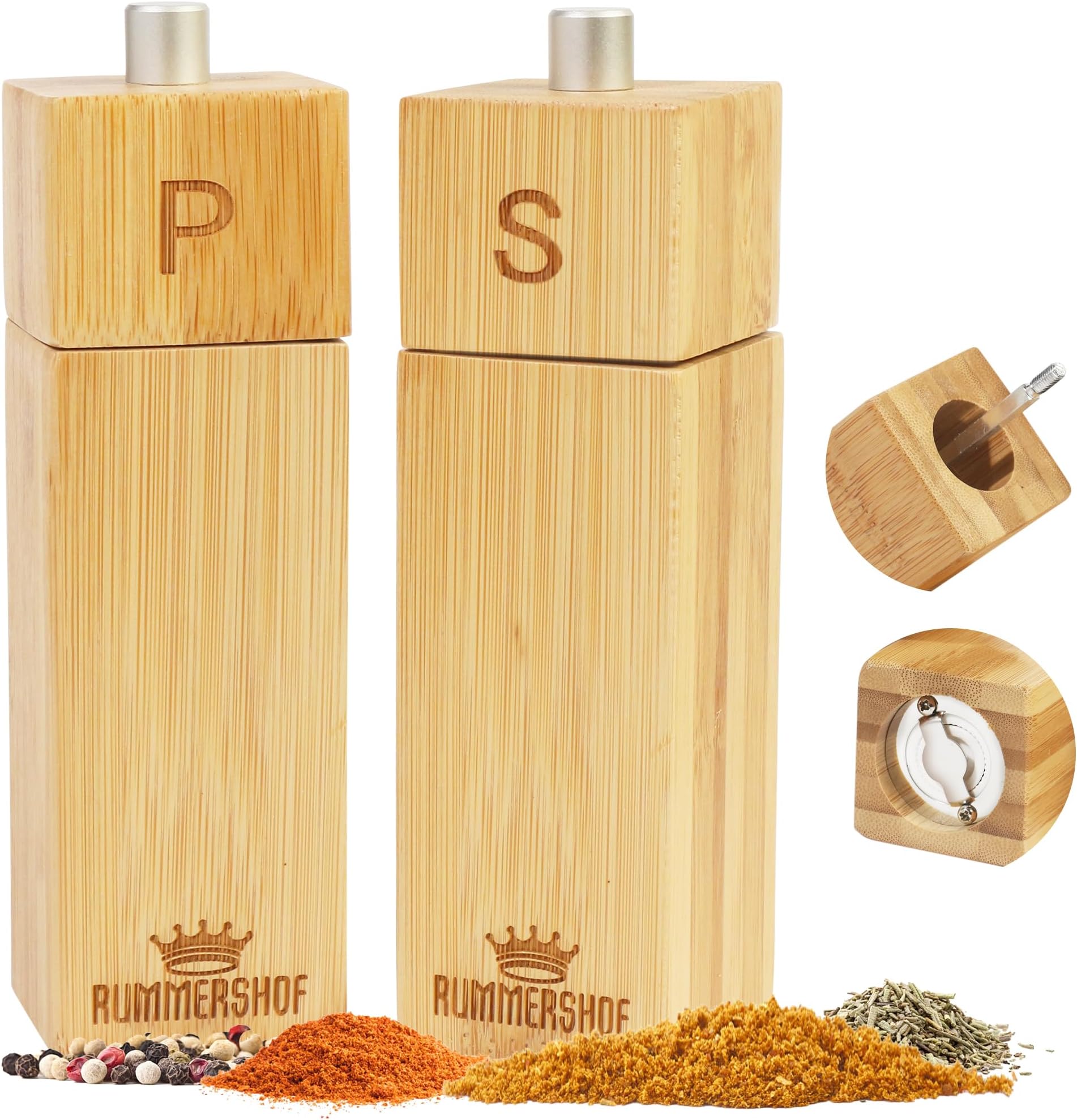 Wooden Salt and Pepper Mill Set Made from Bamboo - Salt and Pepper Duo with Ceramic Grinder