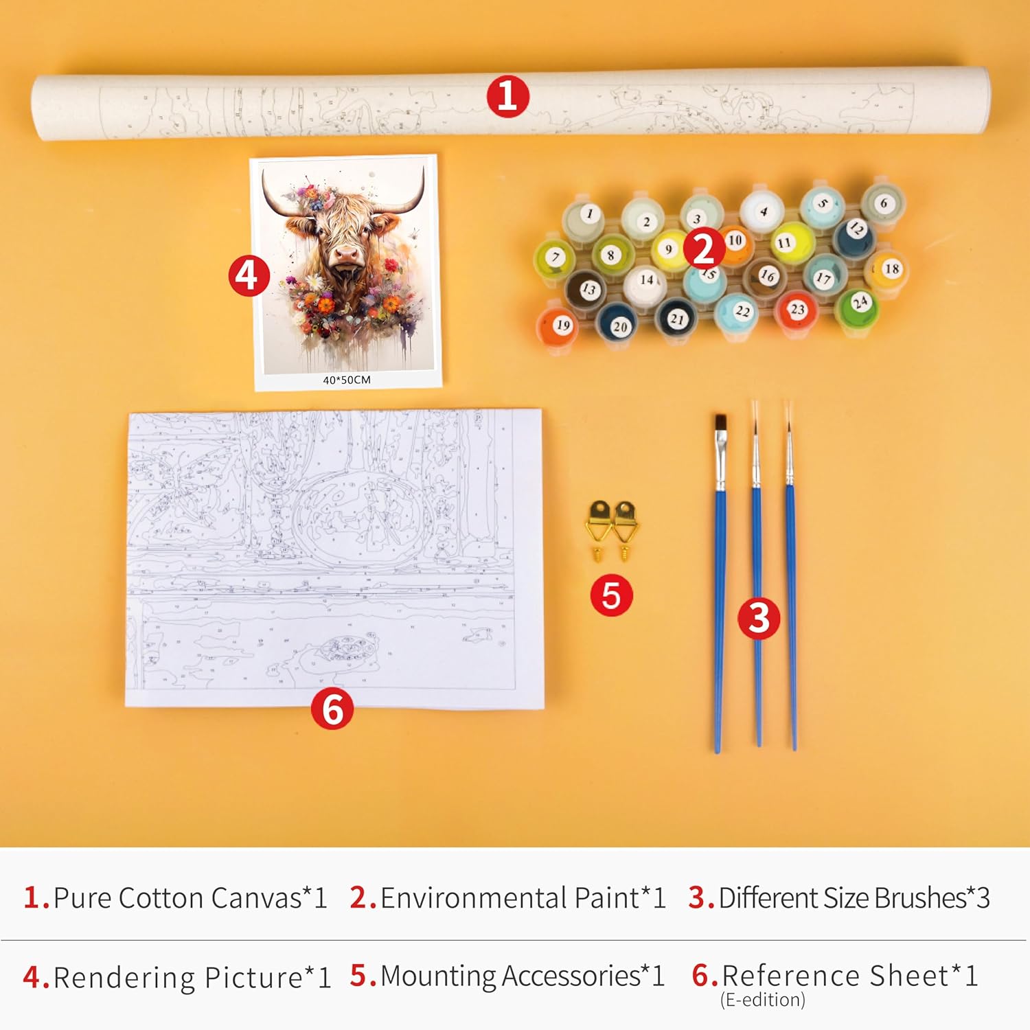 TUMOVO Animals Paint by Numbers for Adults Beginner Highland Cow DIY Paint by Number Kits on Canvas Flowers Butterfly Oil Hand Painting Kits for Adults Art Crafts for Home 16"x20"(Frameless)