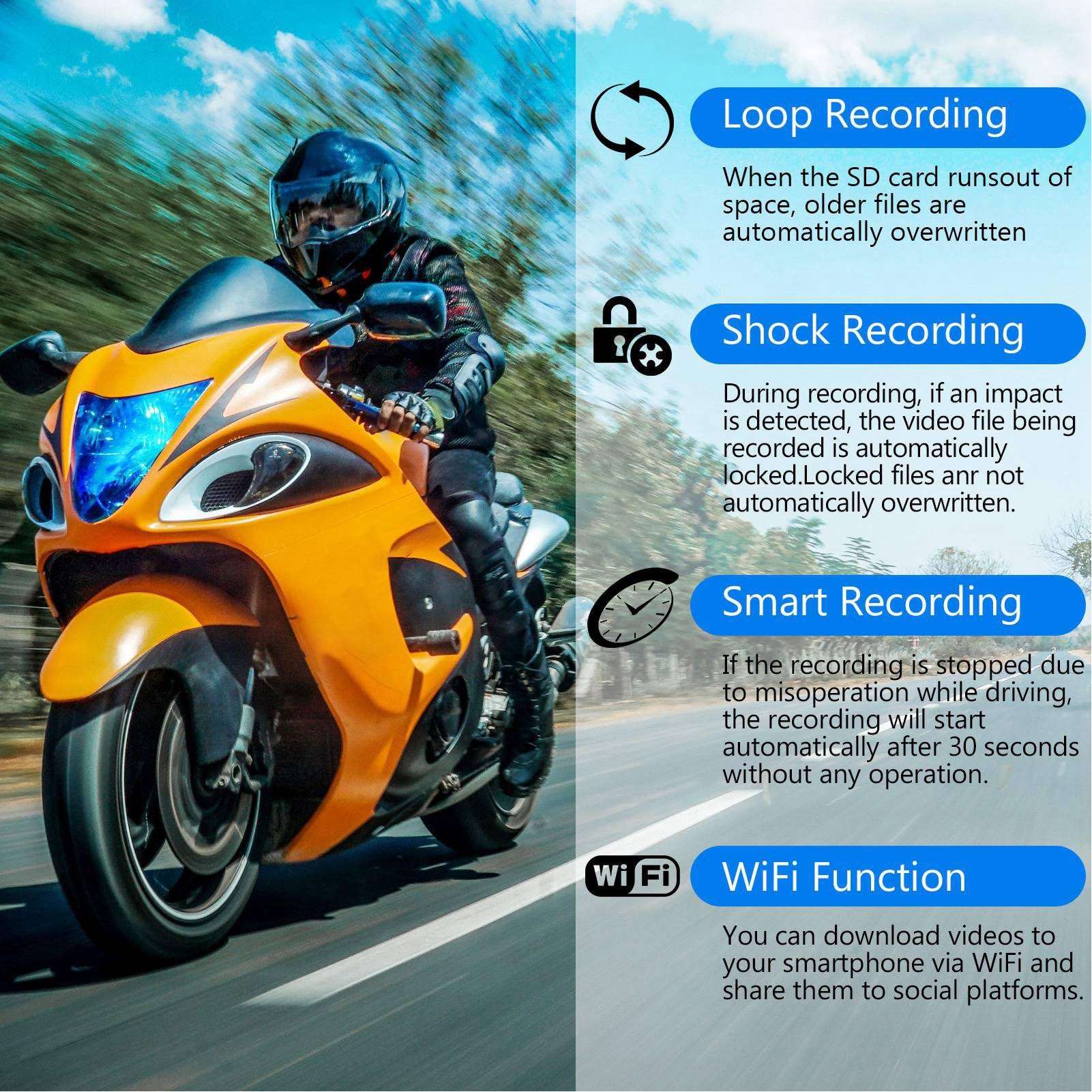 Grabadora de Conducción de Motocicletas de 2 Pulgadas, HD, Resistente Al Agua, DVR, Cámara de Salpicadero, Grabación en Bucle para Todas las Motocicletas