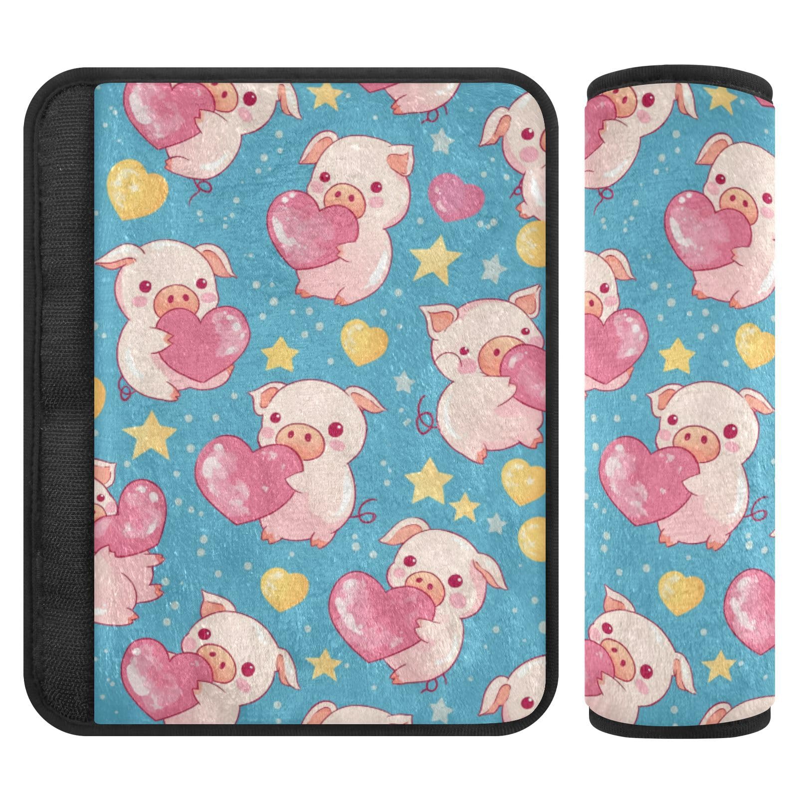 Seat Belt Covers 2 Pack Cute Pink Piglets Car Seat Strap Covers Super Soft Heart-Shaped Bubbles Car Seat Neck Cover for Boys Girls Adults Babies M