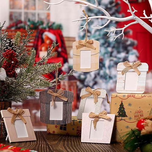Miniatura 3 de 12 marcos de fotos de madera de Navidad, adornos de Navidad para fotos familiares, adornos de Navidad para colgar, marco de árbol de Navidad, caja