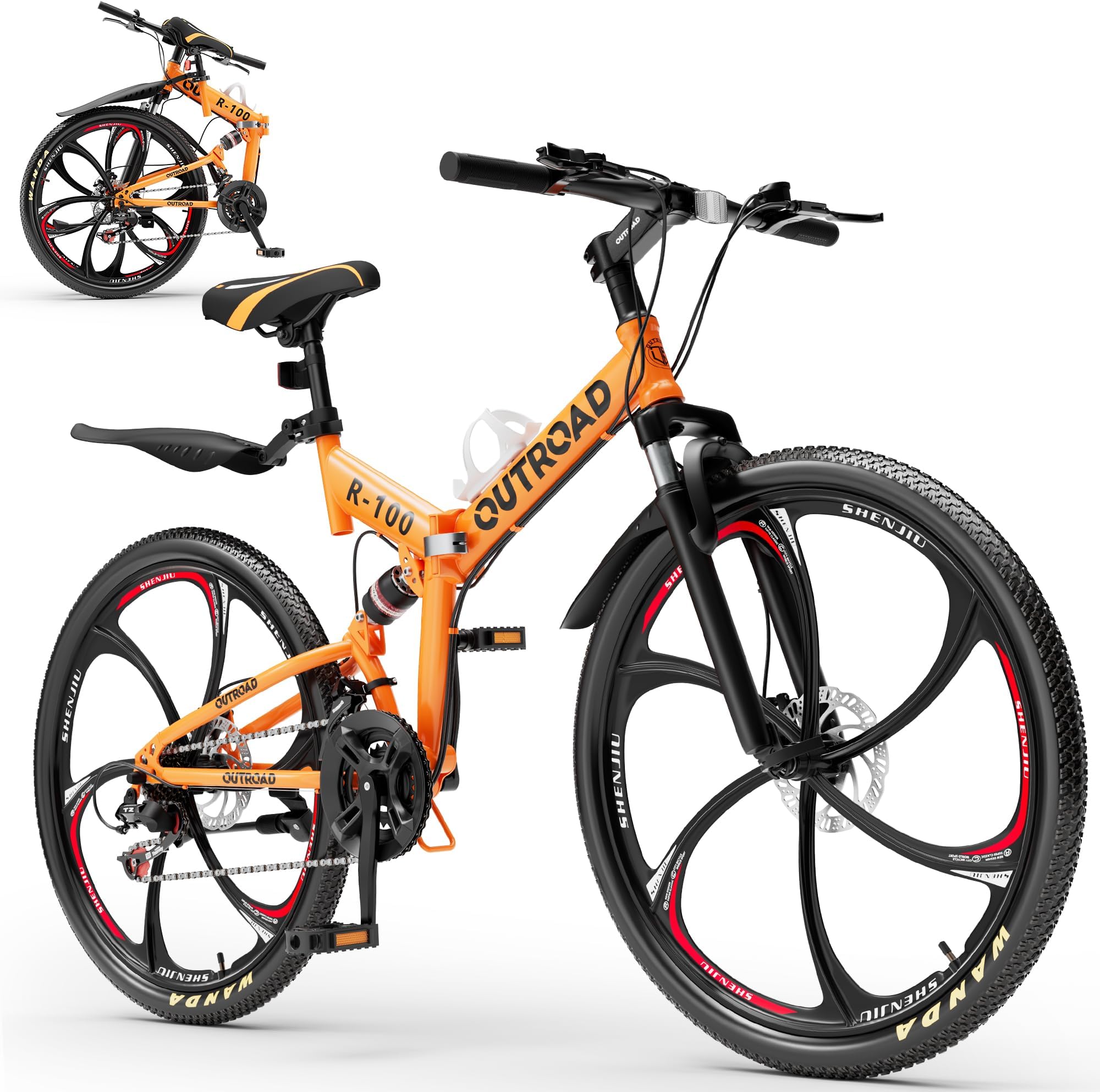 Outroad 26 Inch Mountain Bike, 21-Speed/High-Carbon Steel/Aviation Grade Frame, Dual Disc Brake, Adjustable Ergonomic Seat Bicycle for Men Women Adult, Quick Assembly in 20 Minutes Orange
