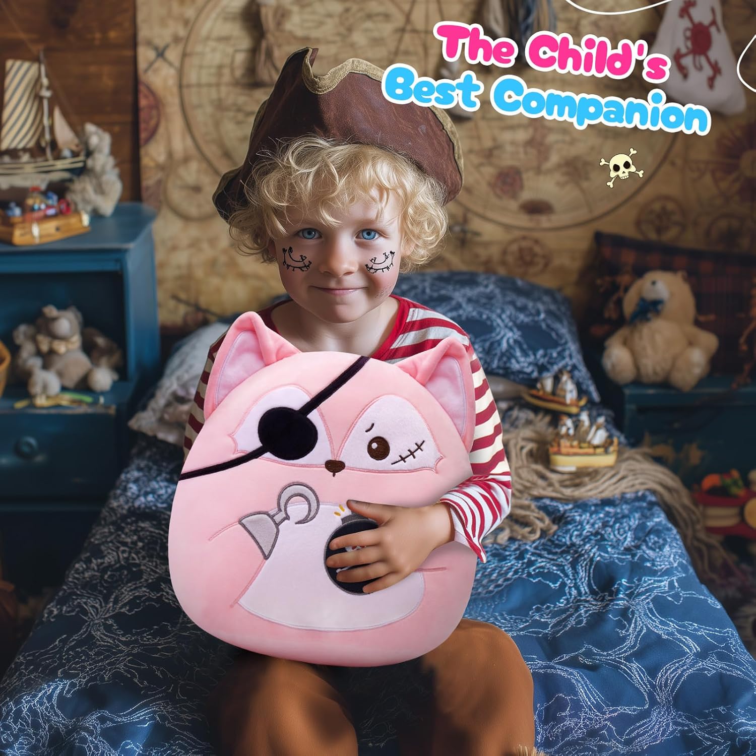 Pirate Fox Plush Pillow Cute Pirate Fox Stuffed Animal Soft Plushie Toy Gift for Kids Boys Girls,Animal Plush Toys Birthday Valentines Home Decor,12”,Pink - Image 5