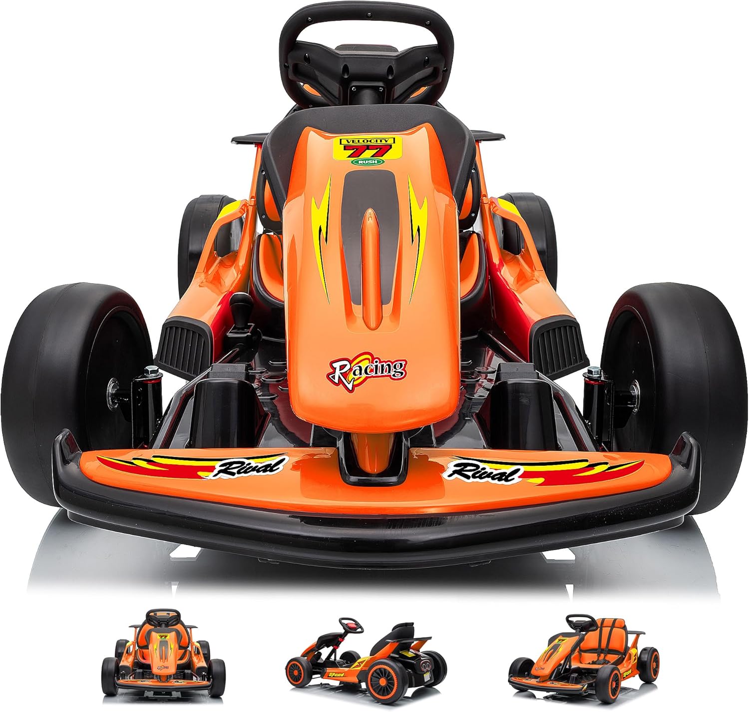 24V Electric Go Kart for Kids, Drift Kart with 400W Motors, EVA Tires, Max Speed 8.1 MPH, Music, Wireless, Electric Drifting Cart Outdoor Ride on Toy for Kids Ages 6+ (Orange)