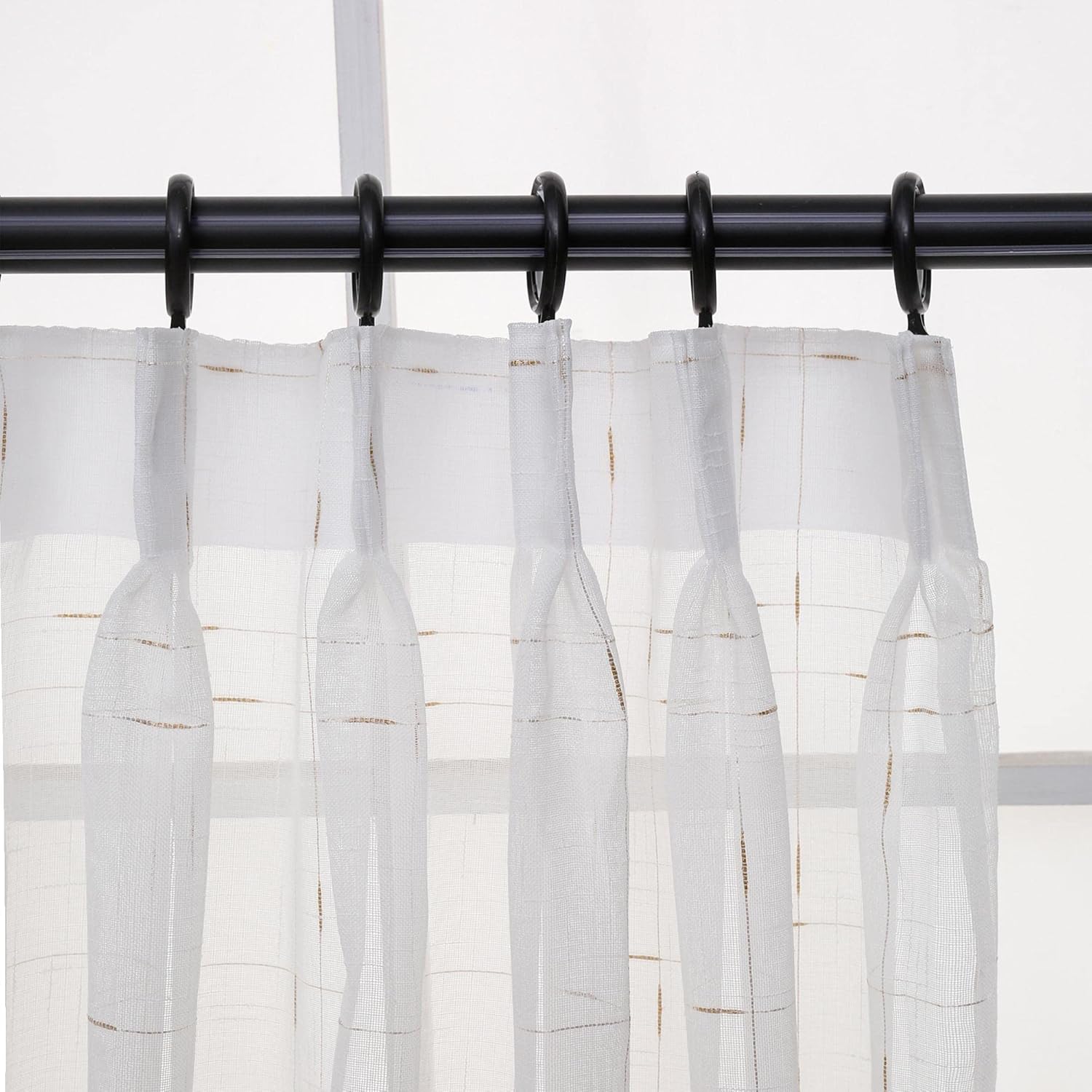 Pinch Pleat Sheer Voile Window Curtain Panels White Curtain 40 Width 90 Inch Long for Kitchen Bedroom Children Living Room Yard (White with Gold, 1 Panel)
