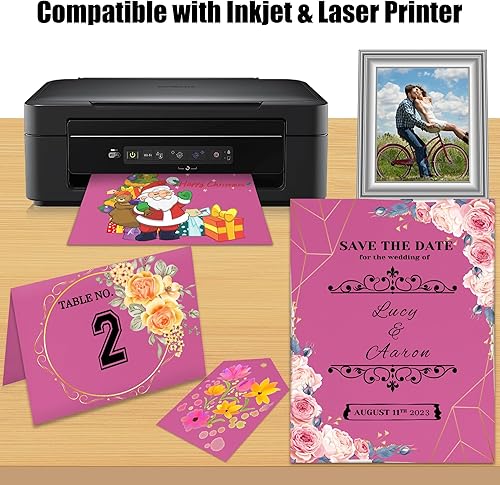 Vista 3 de 25 hojas de papel de cartulina rosa pulsar de 8.5 x 11 pulgadas, papel grueso de 92 libras para álbumes de recortes, invitaciones, impresión