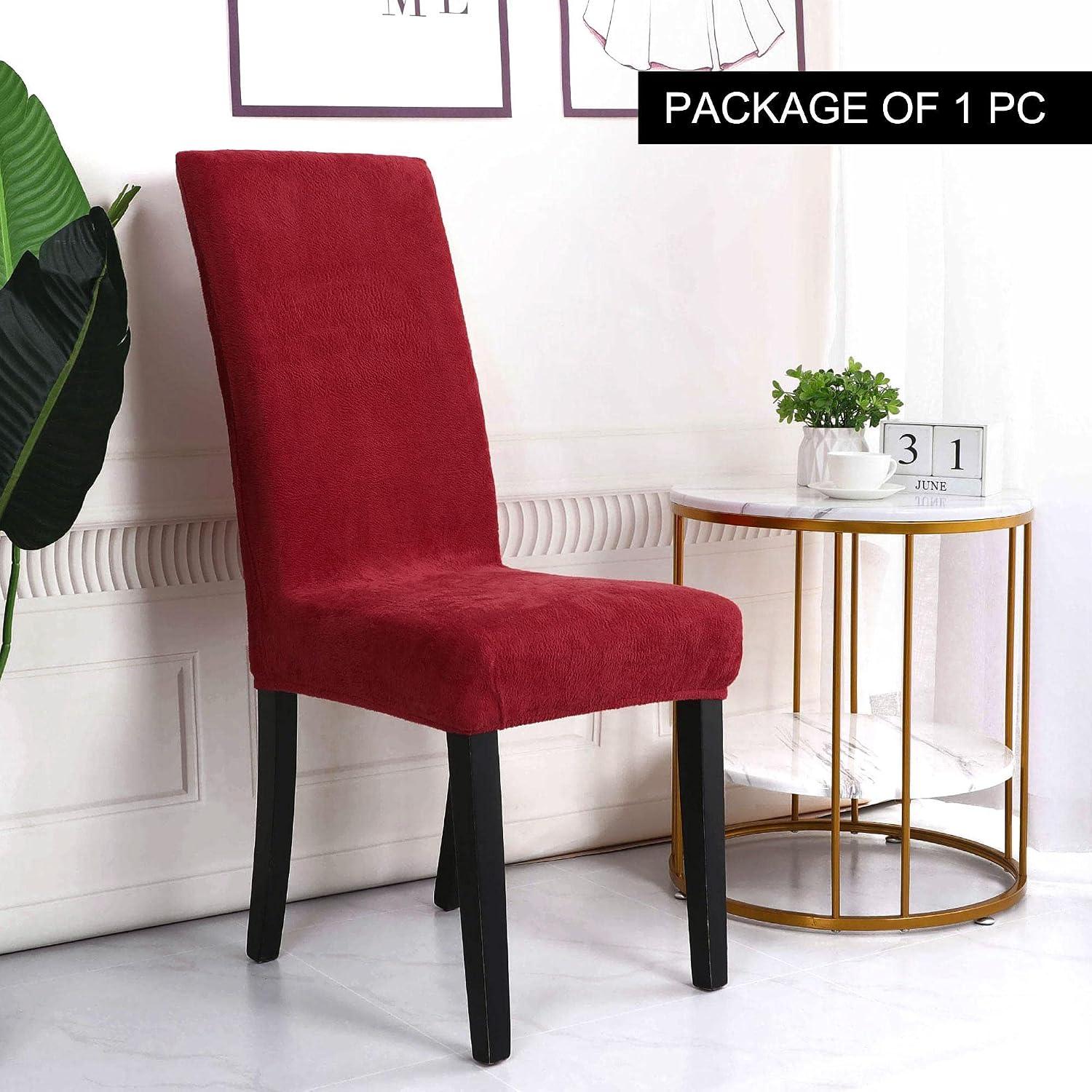 sourcing map Plush Dining Chair Cover,Parson Chair Slipcover Stretch Spandex Velvet Bar Stool Cover Protector Seat Cover Home Decor for Dining Room/Party/Kitchen/Wedding Red - Image 3