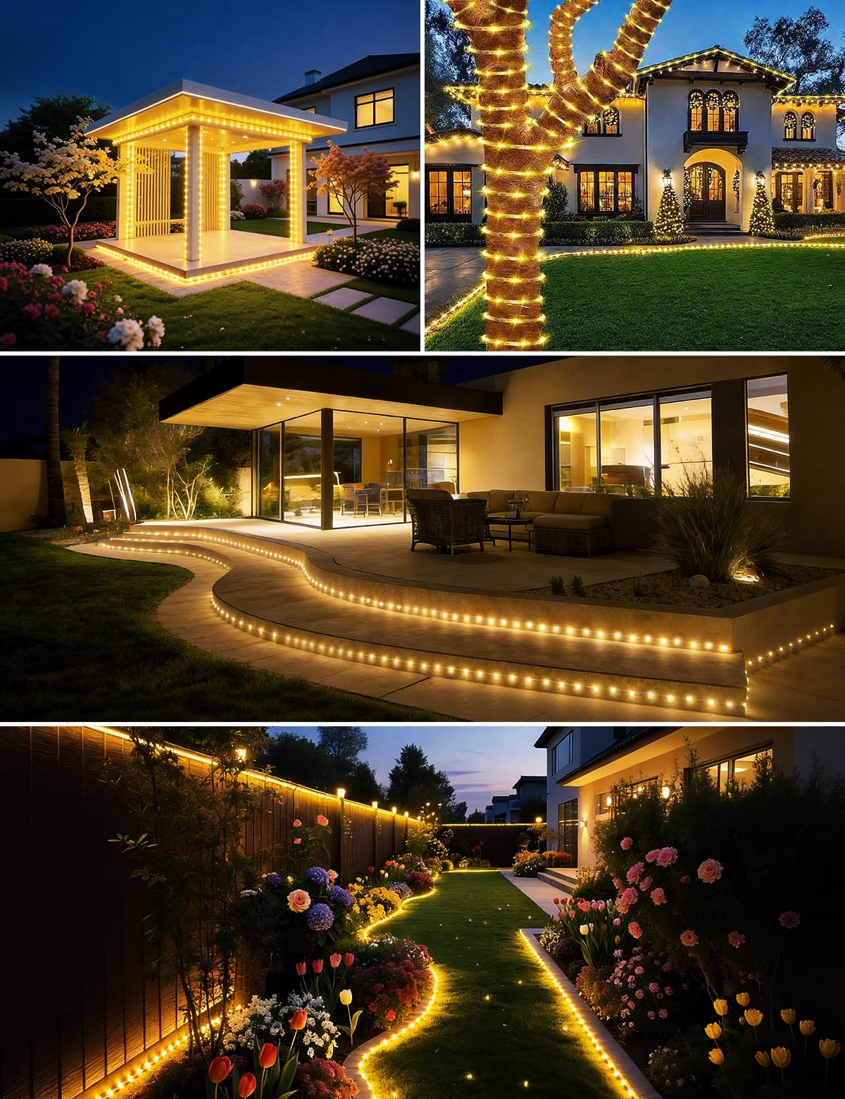 Tira LED solar para exteriores, 20 m, blanco cálido, 8 modos, IP65, resistente al agua, flexible cadena de luces LED para jardín, terraza, balcón, cenador, camino, decoración de aleros o valla