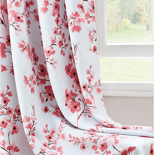 Miniatura 4 de HOMEIDEAS Cortinas opacas florales rosas, 52 x 84 pulgadas de largo, cortinas de oscurecimiento de habitación con ojales para sala de estar,