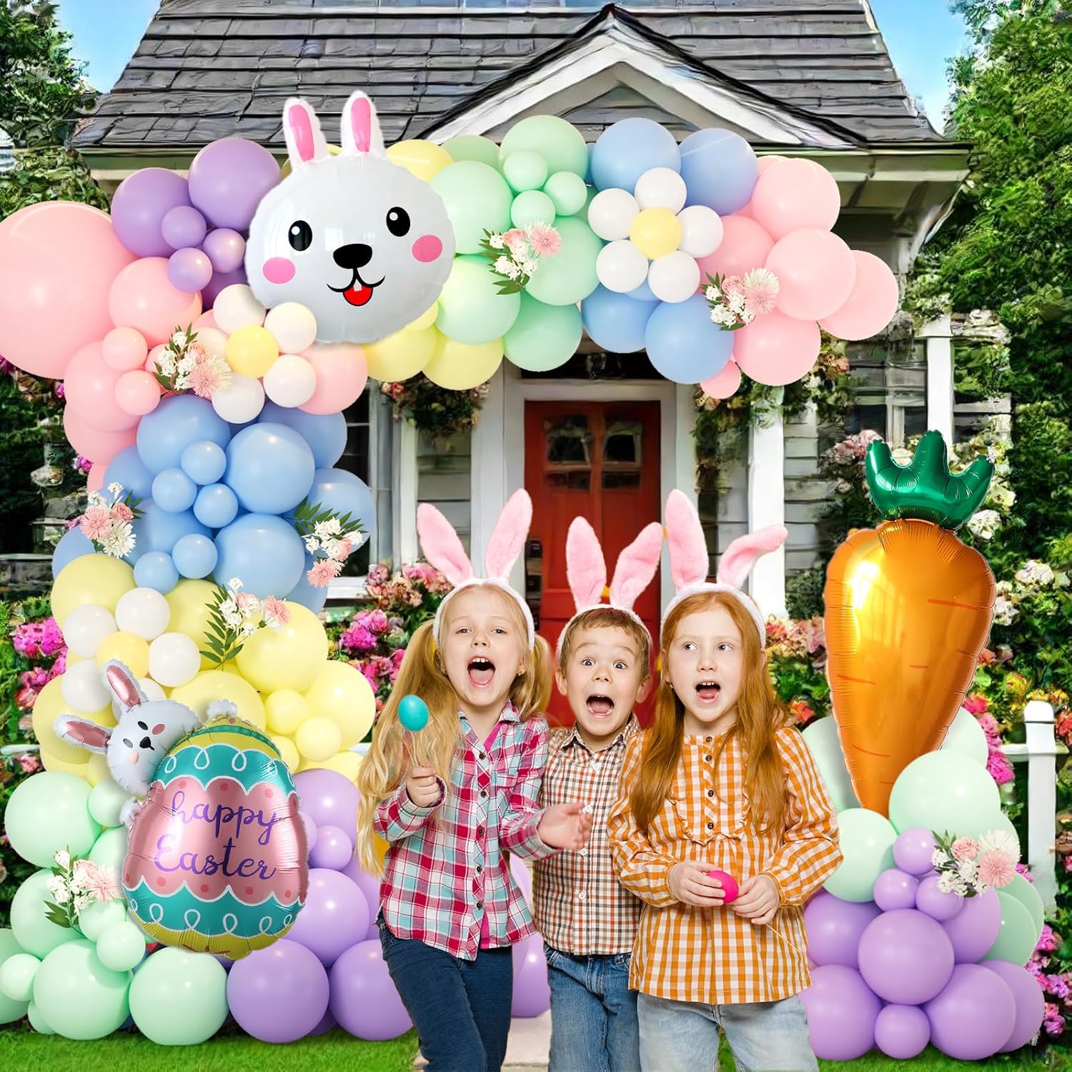 155 Pcs Easter Balloon Garland Arch Kit - Easter Party Supplies with Rabbit & Radish Balloons for Spring Birthday Party Baby Shower Decorations