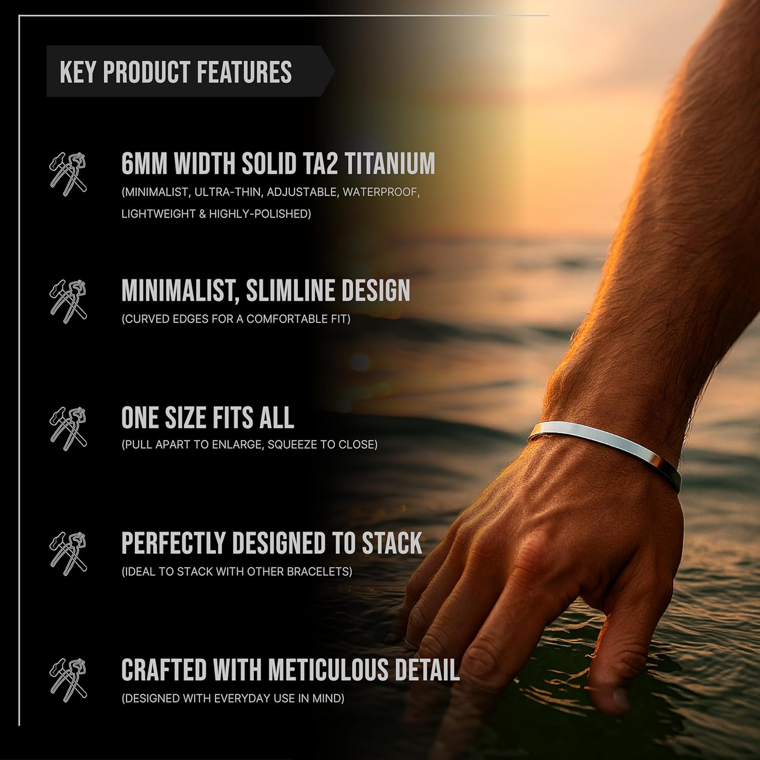 Forge & Foundry Men's Minimalist Titanium Cuff Bracelet | Versitile Unisize Waterproof | Design-Led Artisan Jewelry, from London | Ravick - Image 4