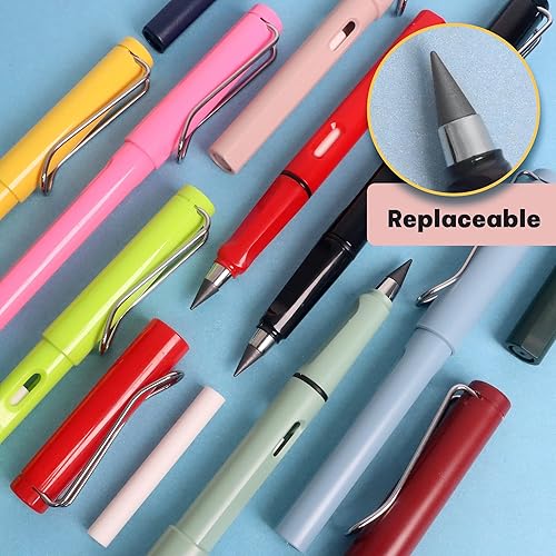 Miniatura 6 de Paquete de 12 lápices Forever para niños para escribir, lápiz infinito, lindo lápiz eterno sin tinta con borrador para bocetos (negro + multicolor)