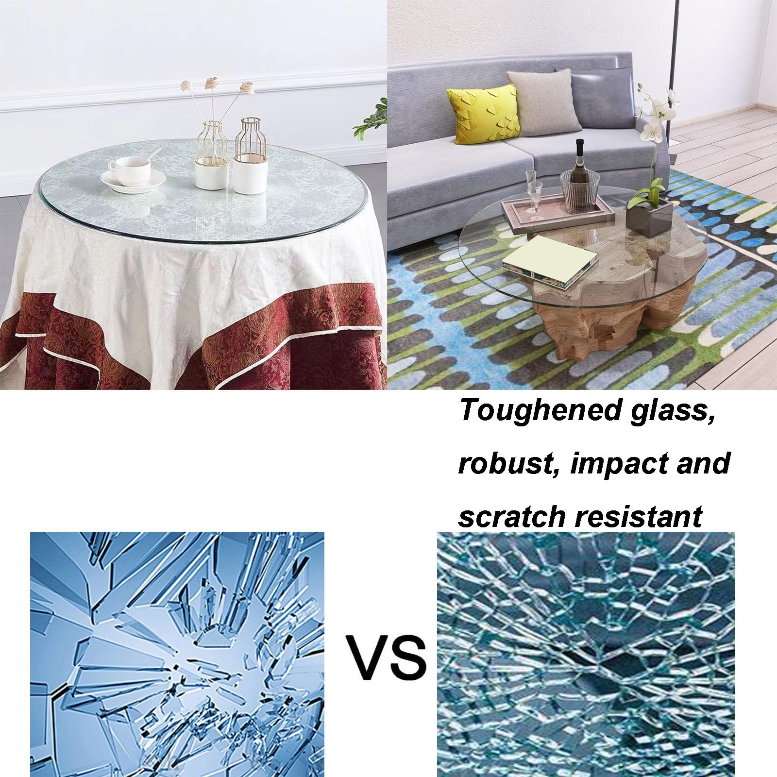 SAGIDAR Cristales A Medida, Mesa Cristal, Tablero Superficie Redonda De Mesa, para Mesa De Centro, Tablero De Repuesto, Cristal Biselado Pulido, Vidrio Pulido Plana, 50CM 60CM 70CM 80CM 100CM