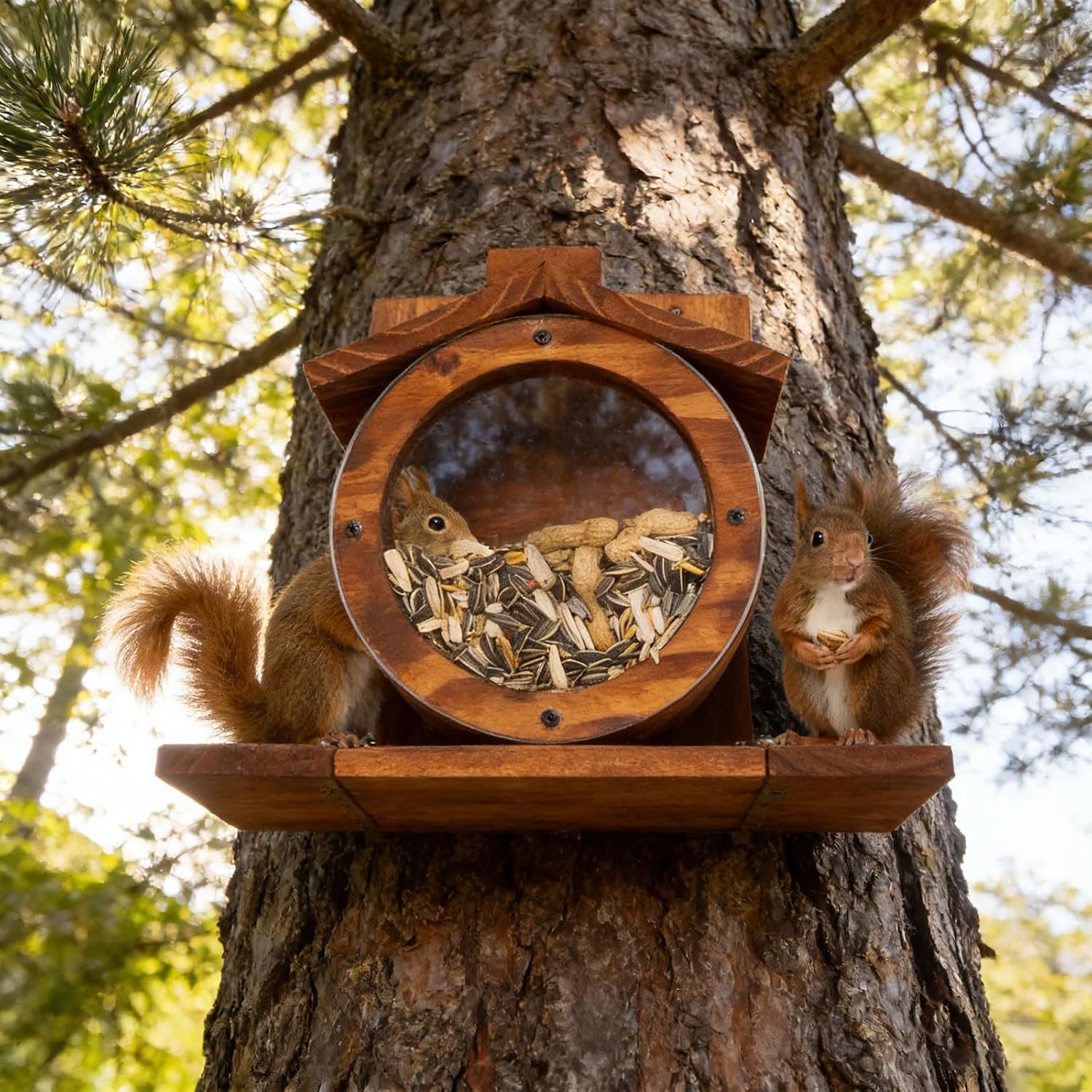 Large Capacity Hanging Animal Feeder Natural Wood Easy to for Garden Wildlife Wooden Wildlife Feeder for Outdoor
