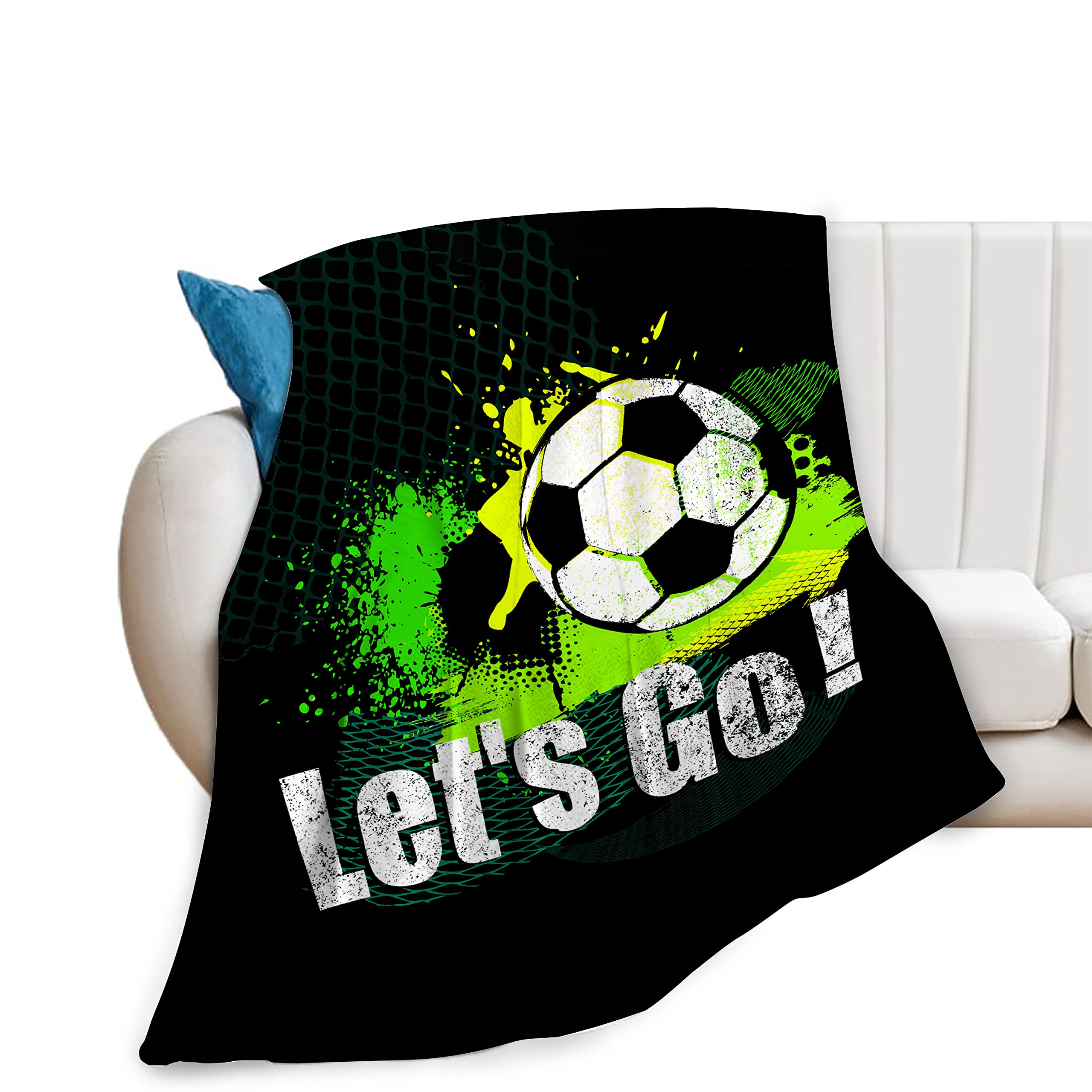 Super Soft Warm Cozy Soccer Throw Blanket Plush Fleece Kids Blanket Gifts for Bed Decor Soccer Fans 40"X50"