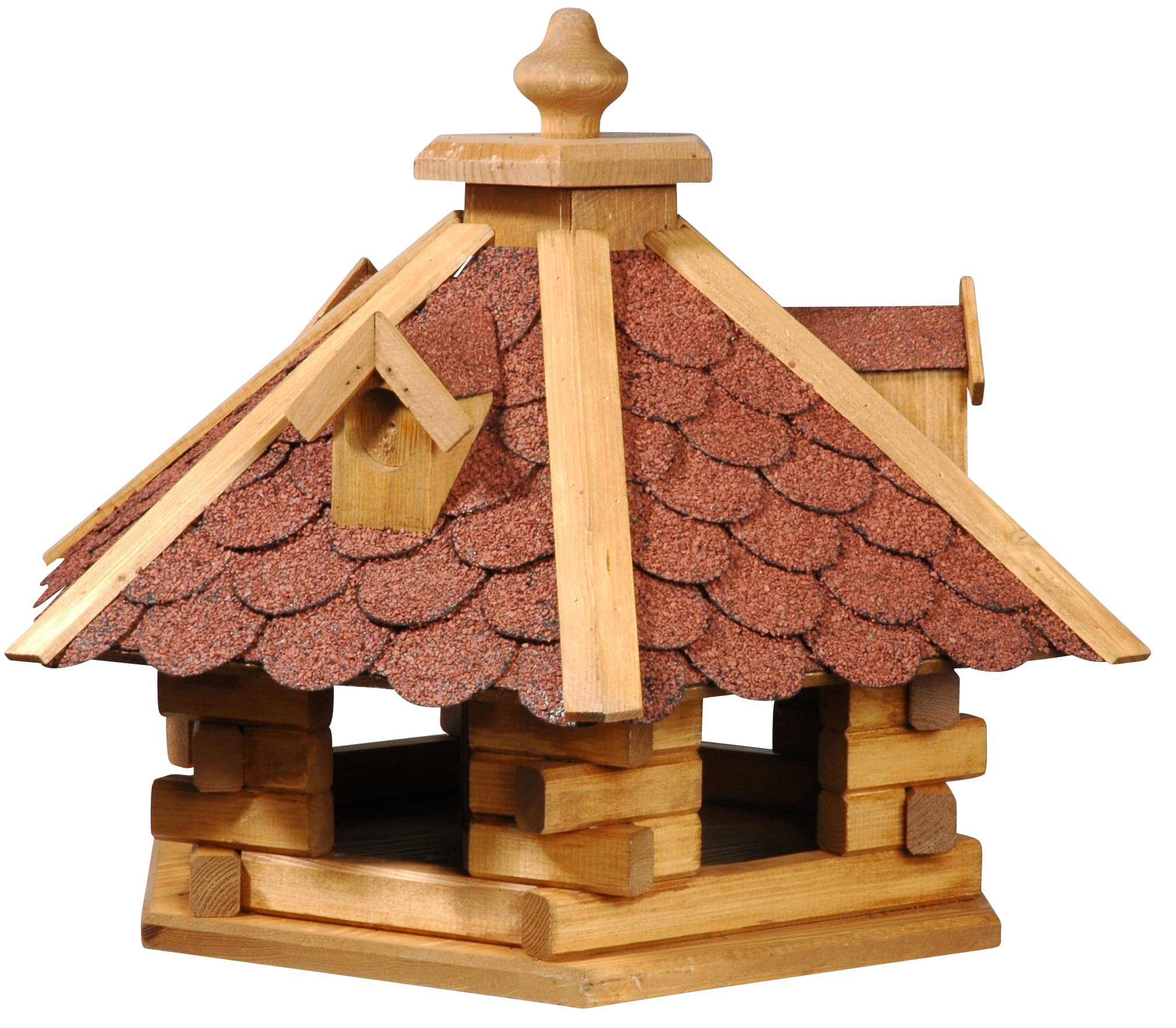 dobar 98710e Mangiatoia casa rustici in Stile Blocco casa casetta per Uccelli con Tetto in Bitume, Rosso con 6 Fori d' Ingresso, Pino, XL, Rosso
