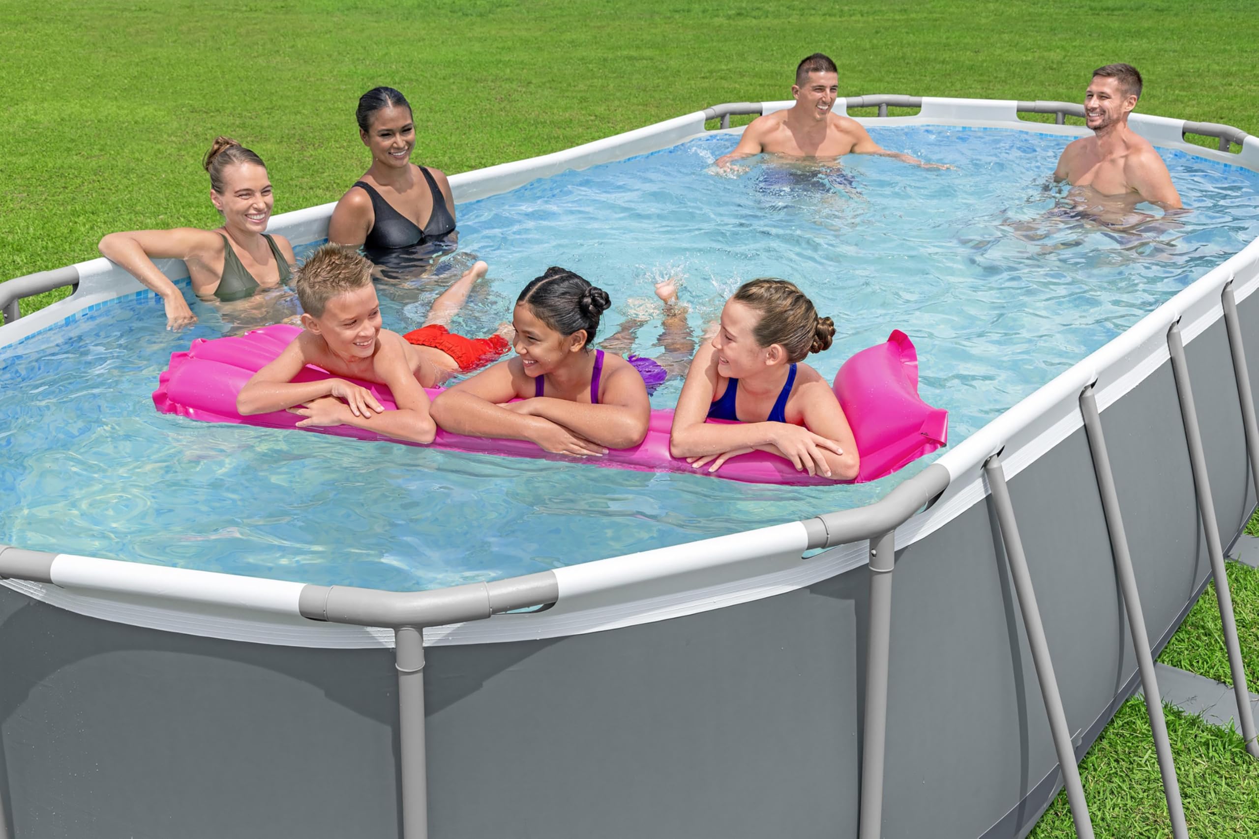 Bestway Steel Pro MAX Frame Pool Komplett-Set, 549 x 274 x 122 cm, 13.430 L, TriTech-Material, Filterpumpe, Sicherheitsleiter, Abdeckplane, Fliesenmosaik, einfacher Aufbau, langlebiger Stahlrahmen