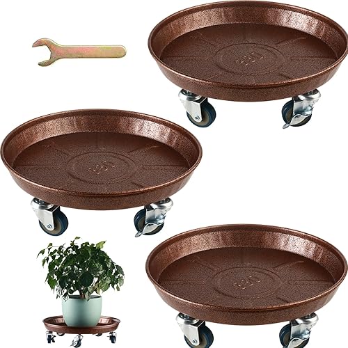 Paquete de 3 unidades de organizador de metal para plantas con ruedas de 13 pulgadas, soporte para plantas resistente con ruedas para interiores y