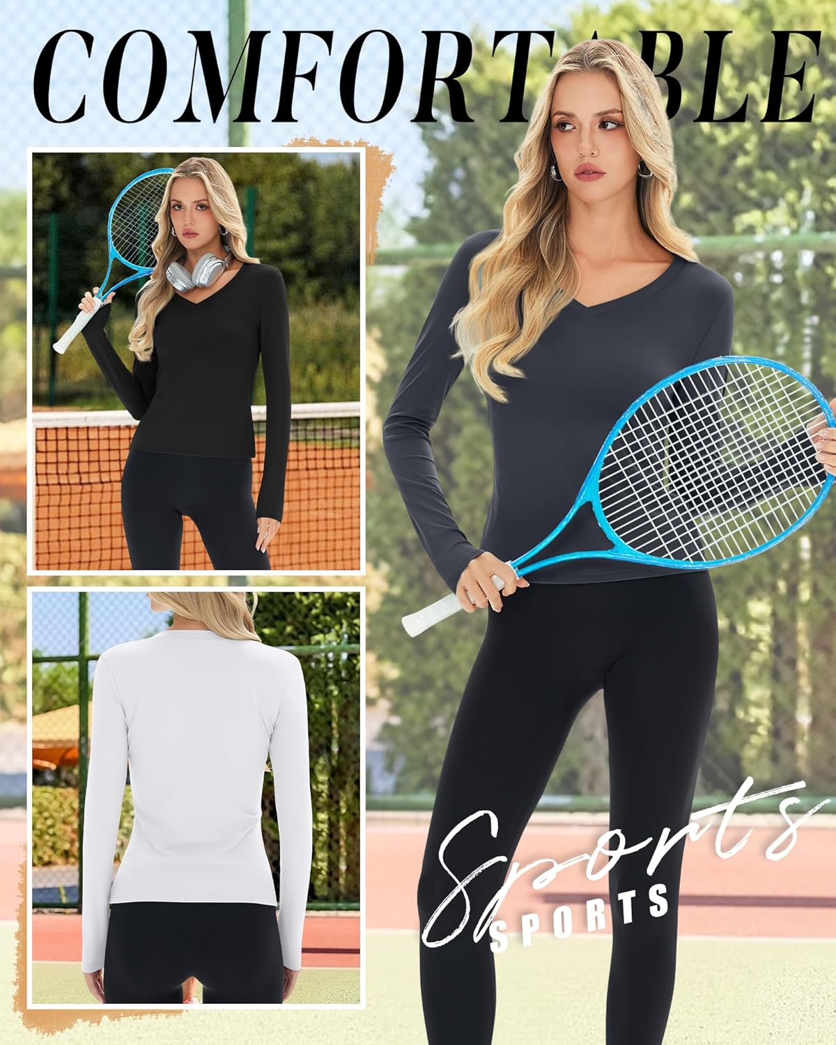 Neer 4 Pack Women's Workout Tops Long Sleeve Compression Shirt Athletic Tight V Neck T Shirt Gym Yoga Running Lightweight Tee - Image 6