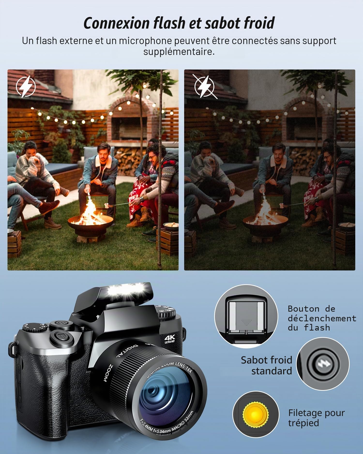 Appareil Photo numérique 4K 64 MP avec écran Tactile 4.0", Zoom numérique 16x, Appareil Photo Compact pour débutants (Black)