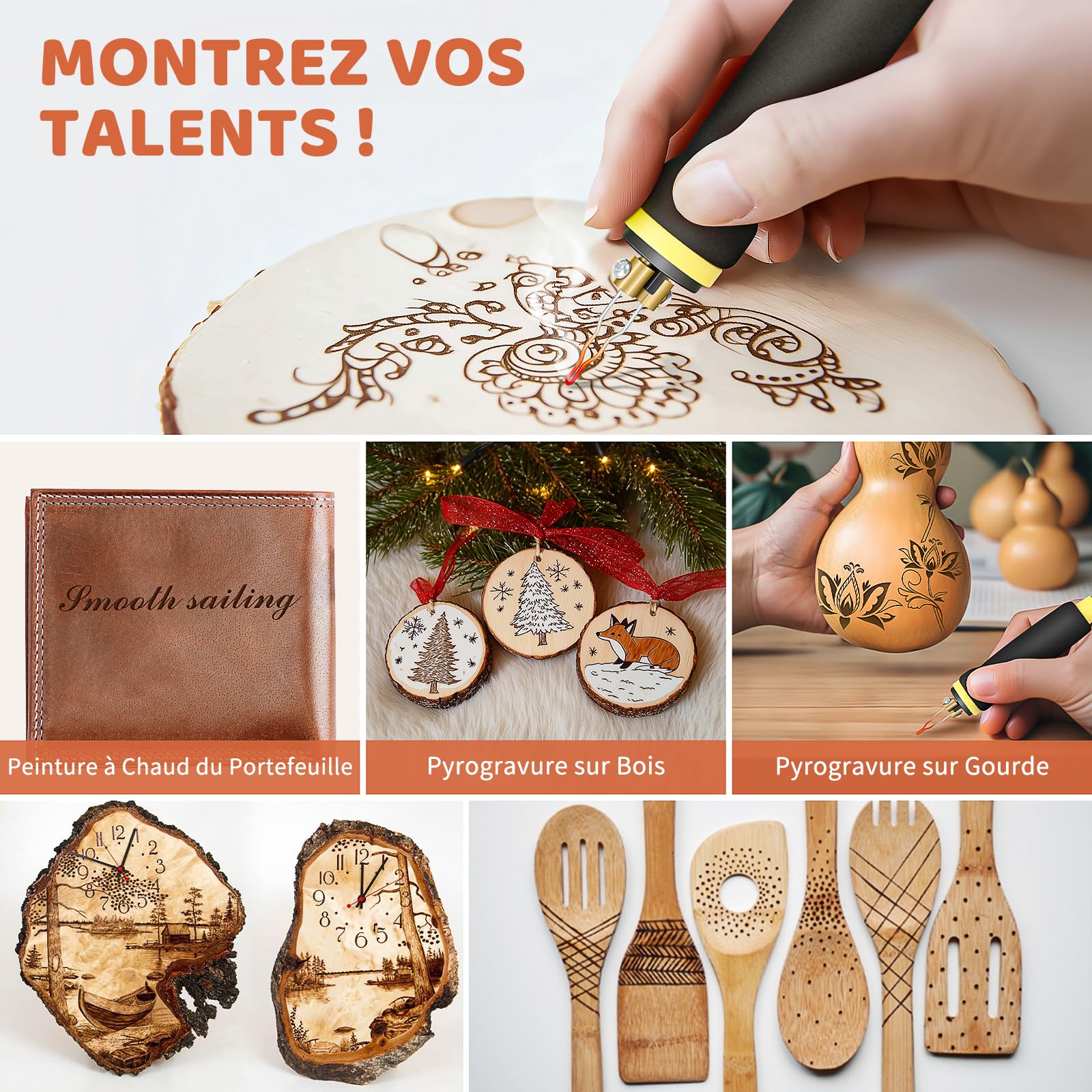 BURNNOVE Kit Pyrogravure Bois 100W avec Double Stylo et Écran LCD | Température réglable de 100 à 750°C, 21 pointes, support, éponge et boîte de rangement pour gravure sur bois et cuir