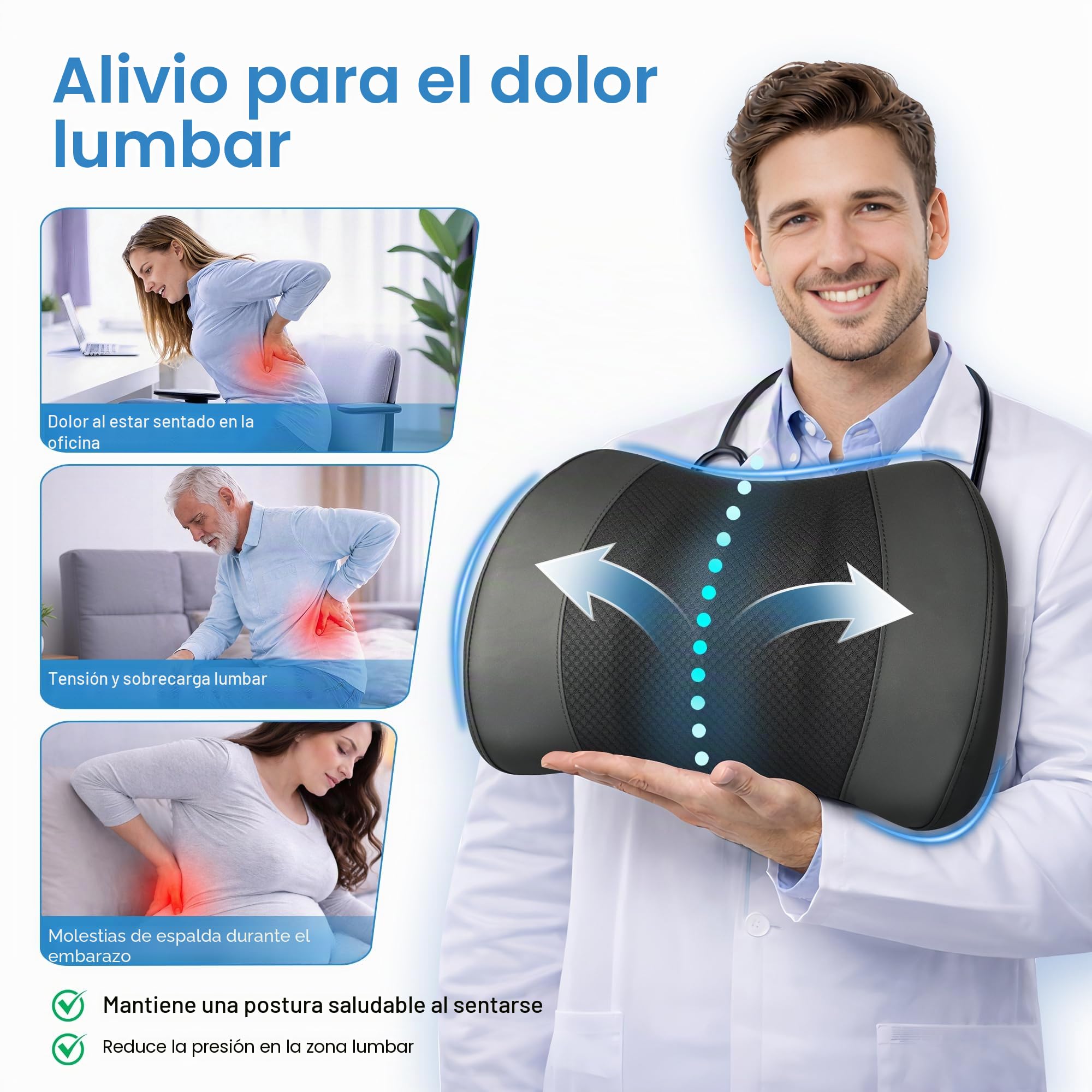 Lofty Aim Almohada de apoyo lumbar: almohada lumbar de espuma viscoelástica para aliviar el dolor de espalda baja, cojín de respaldo de coche para conducir, soporte lumbar para coche, silla de oficina