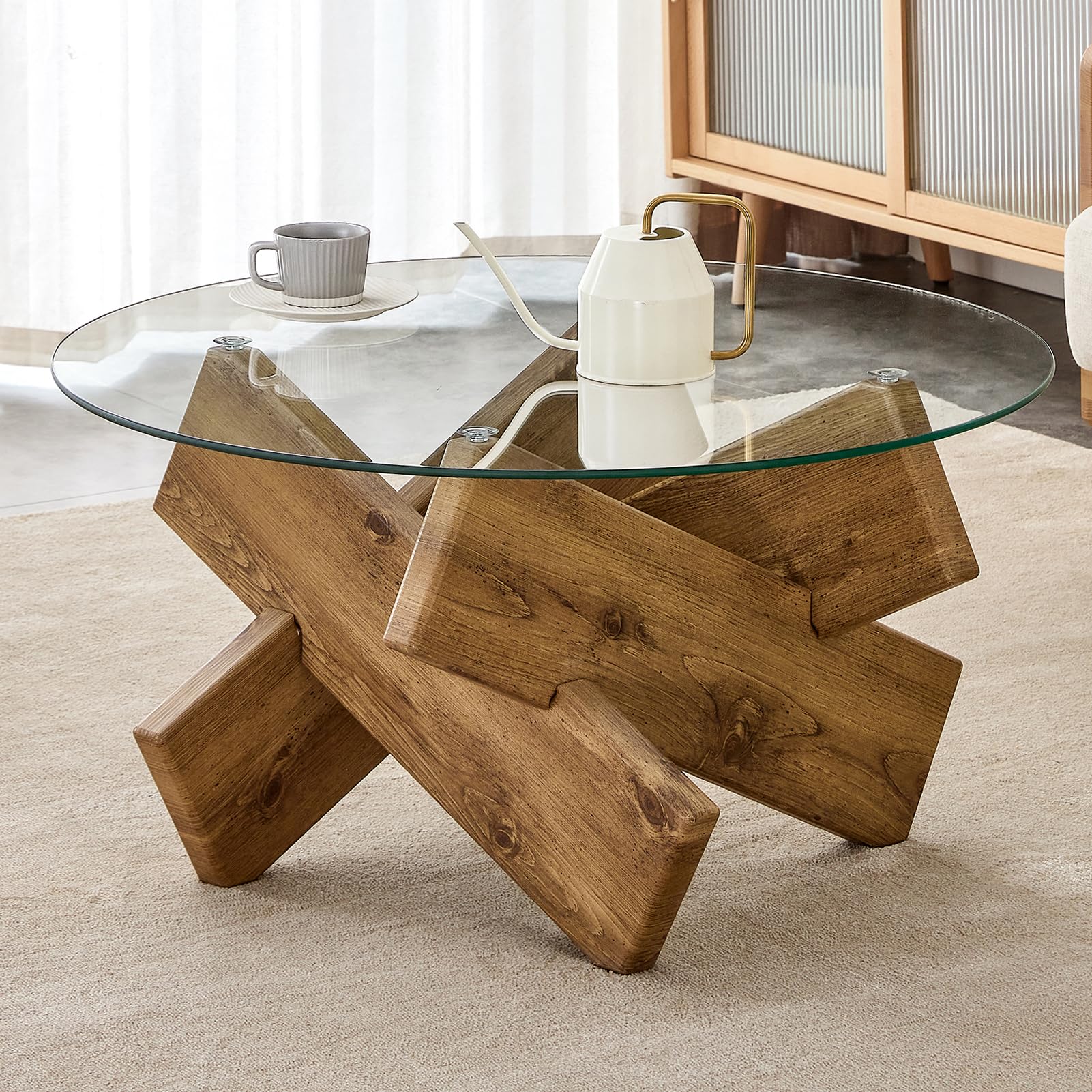 Amazon.com: Vohward Round Glass Top Coffee Tables for Living Room