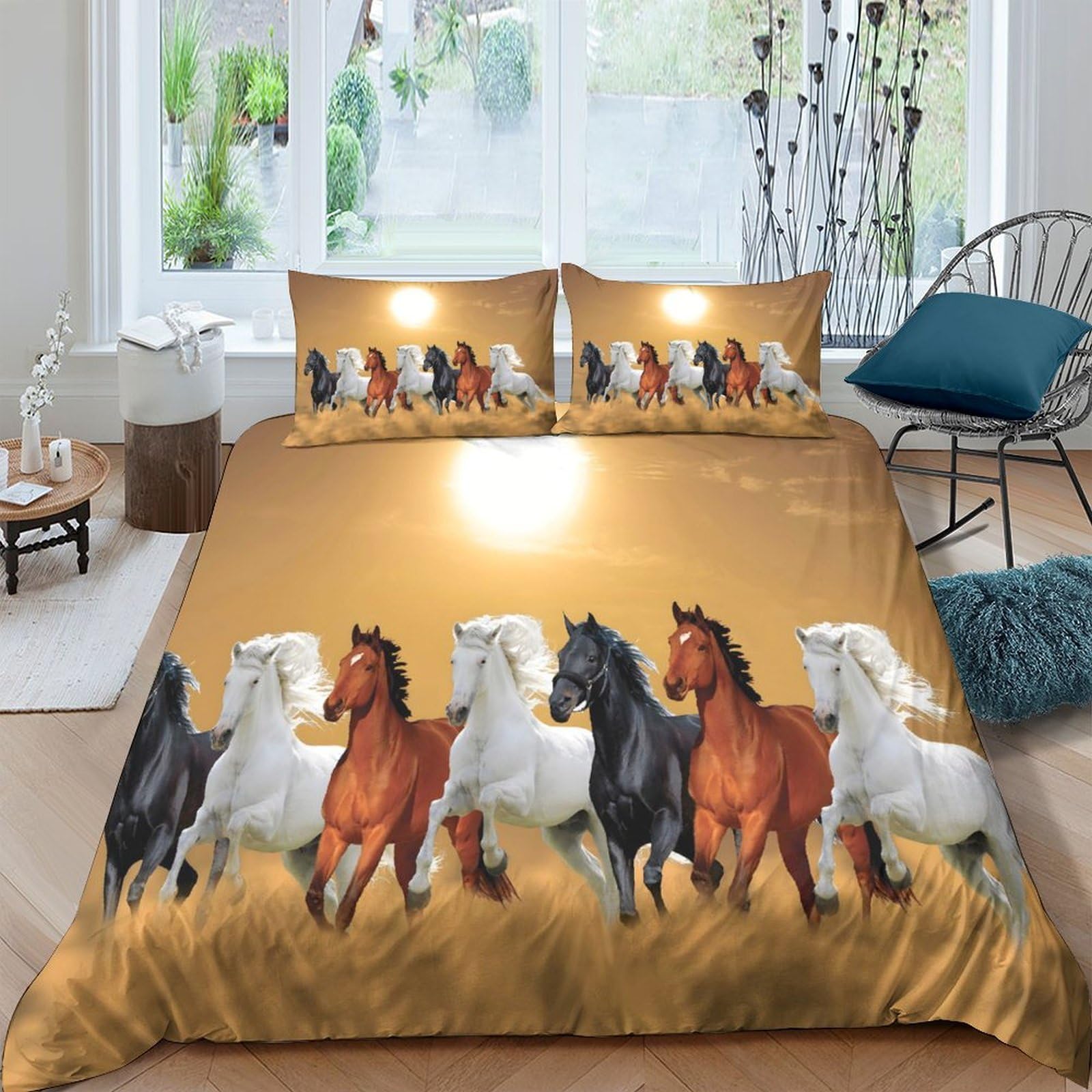 Ctjqhvkz Style-3 3D Printed Galloping Horses Fitted Sheet Microfiber Soft Non-Slip Running Wild Mattress Cover Bedroom Decor Single（135X200cm）