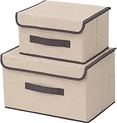 Kit 2 Caixas Organizadoras Dobráveis com Tampa e Alça Reforçada para Roupas, Brinquedos e Livros, 3,7 x 36,79 x 38 cm (Bege)