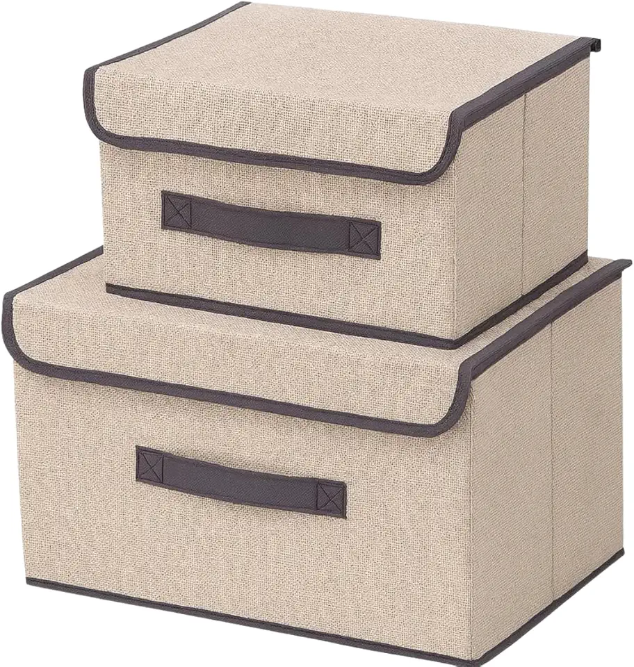 Kit 2 Caixas Organizadoras Dobráveis com Tampa e Alça Reforçada para Roupas, Brinquedos e Livros, 3,7 x 36,79 x 38 cm (Bege)