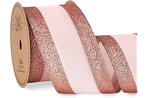 2.5Inch Christmas Tree Ribbon Rose Gold Wired Satin Ribbon with Rose Gold...