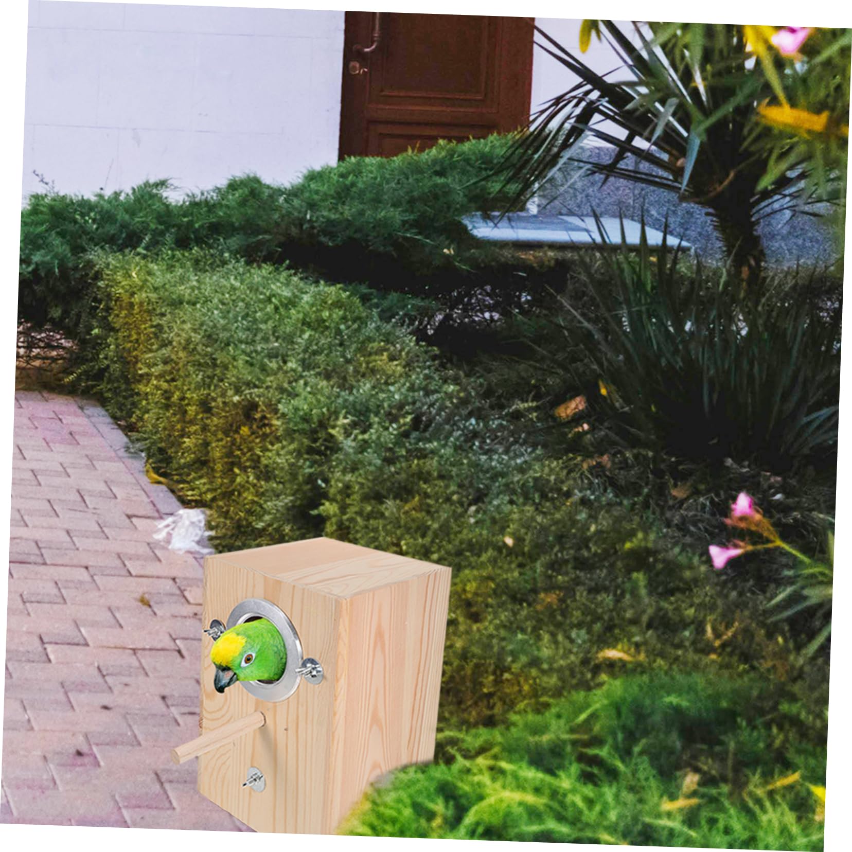 Caja Nido de Madera para Periquitos y Pequeñas Aves, Caja de Cría Decorativa para Exterior, Refugio Seguro y Cálido para Anidación en Jardín o Interior