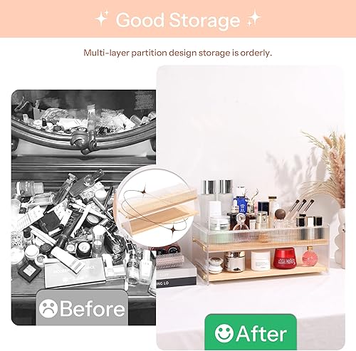 Miniatura 2 de Organizador de maquillaje con soporte para brochas para tocador, organizador de cuidado de la piel, almacenamiento de joyas, almacenamiento de