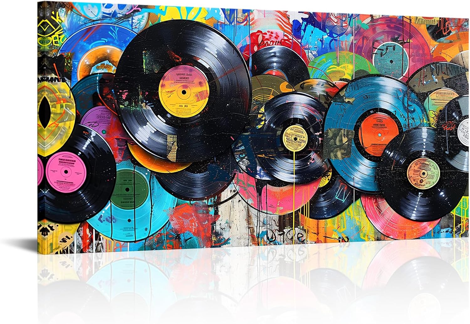 AoArtWZ Vinyl Records Graffiti Pop Art Wrapped Canvas Wall Art, Music Themed Picture Print Modern Artwork Ready to Hang, 20x40 Inches