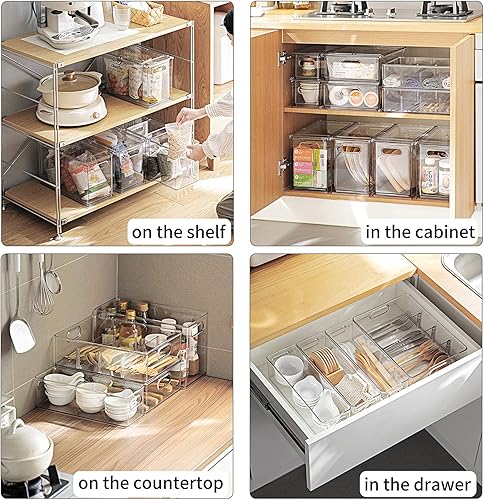 Miniatura 6 de Paquete de 3 contenedores organizadores de refrigerador con cajón extraíble, juego organizador de cajones apilables para refrigerador con asa,