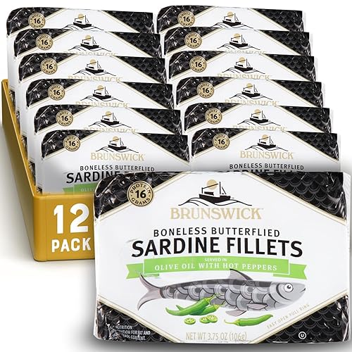 Miniatura 9 de Brunswick Filetes de sardina en agua, lata de 3.75 onzas (paquete de 12)  Sardinas atrapadas salvajes en agua de manantial  0.63oz de proteína por