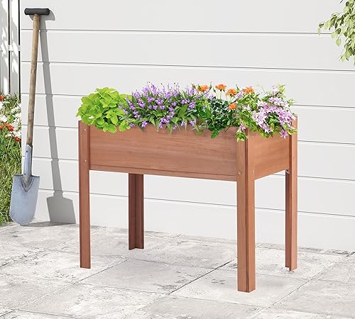 Miniatura 45 de Cama de jardín elevada de 31 x 16 x 31 pulgadas con patas, maceta de madera elevada para plantas al aire libre, flores, frutas, verduras y hierbas