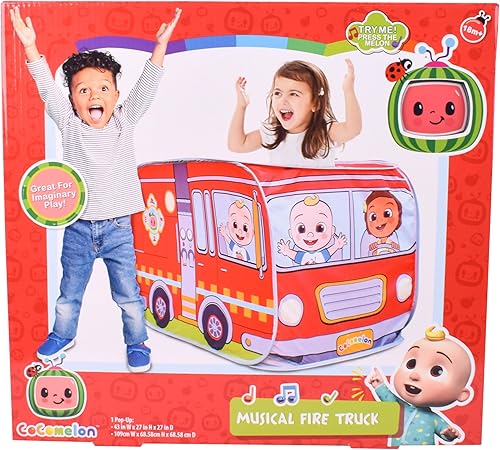 Miniatura 2 de CoComelon - Camión de bomberos musical oficial - Tienda de campaña desplegable para niños pequeños y niños  Llavero musical extraíble reproduce