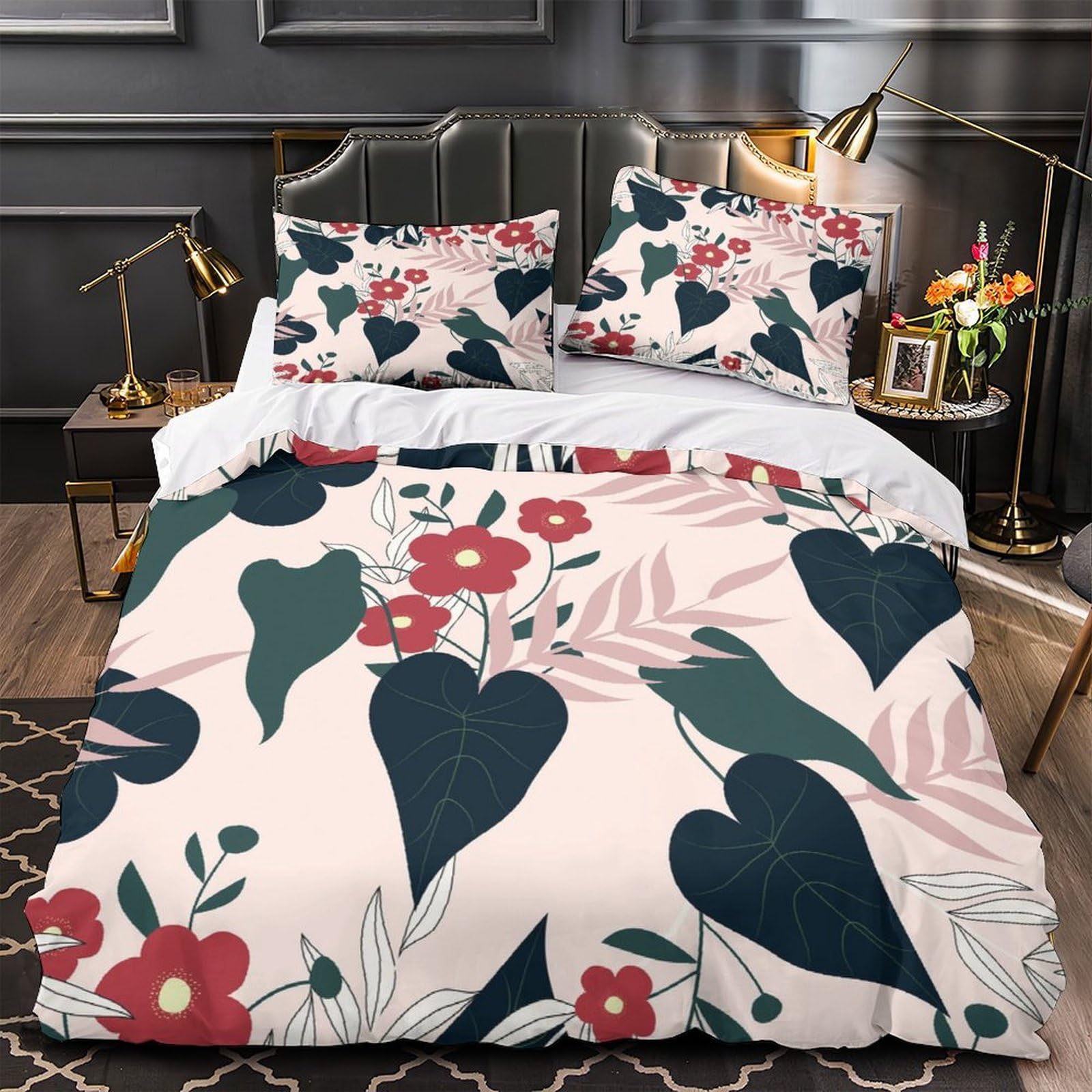 Housse de couette 260x220 fermeture éclair lit super king motif fleurs