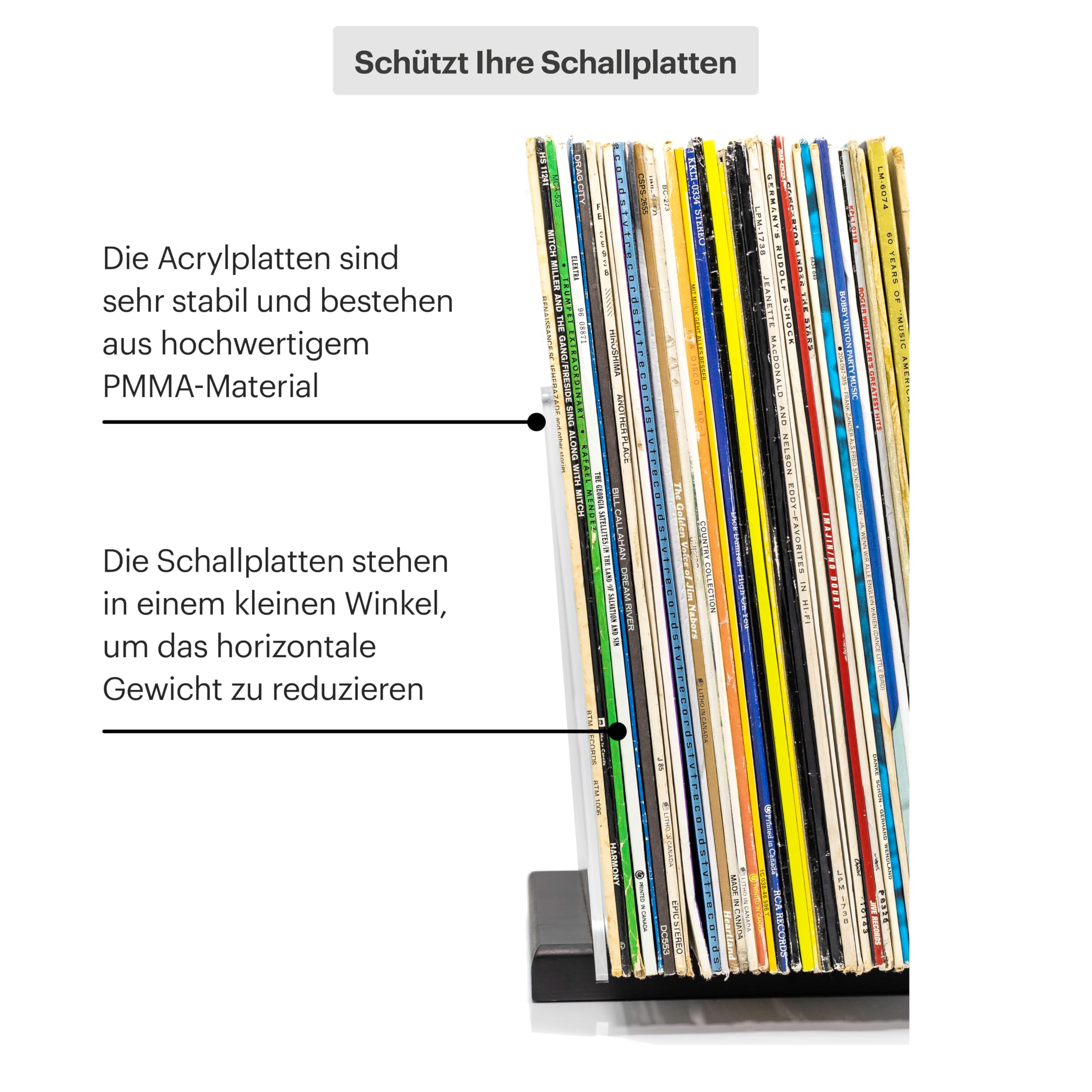 Schallplattenständer - Ein Plattenhalter im minimalistischen Design - 50 LP Kapazität - mit einer vorderen Display-Rille (Schwarz)